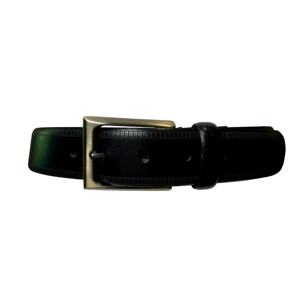 Genuine Leather Belt Handcrafted in Italy Black Textured Border Size 32/80